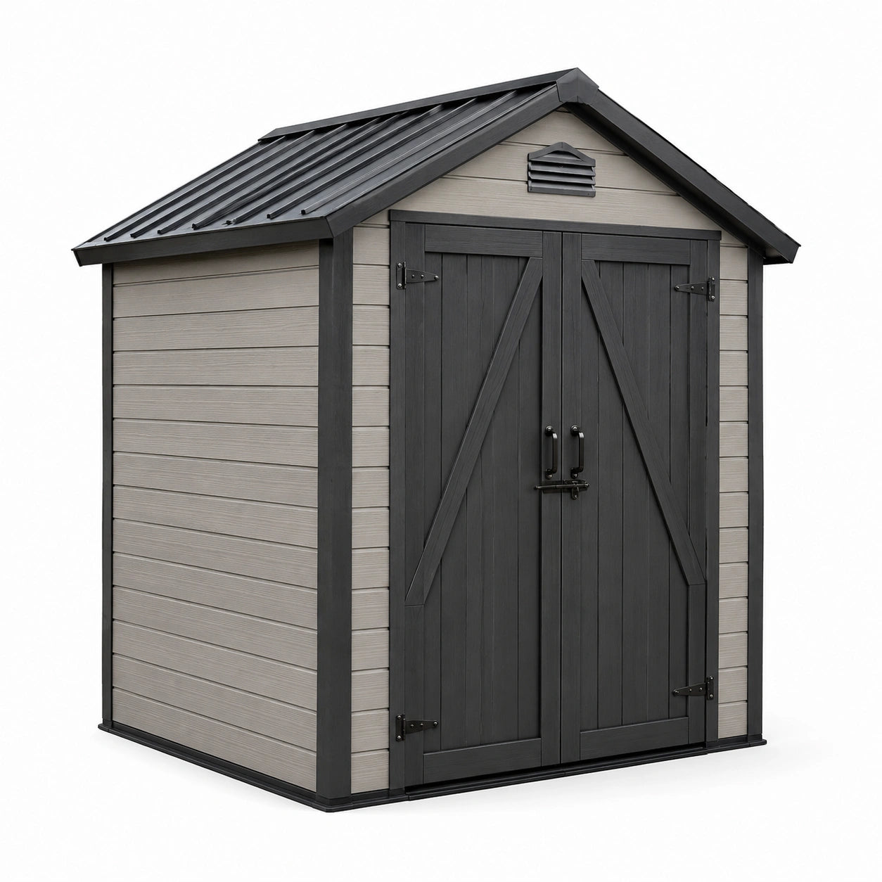 Casetta da giardino in plastica con doppia porta 1.9m x 1.2m x 2.1m grigio chiaro e antracite