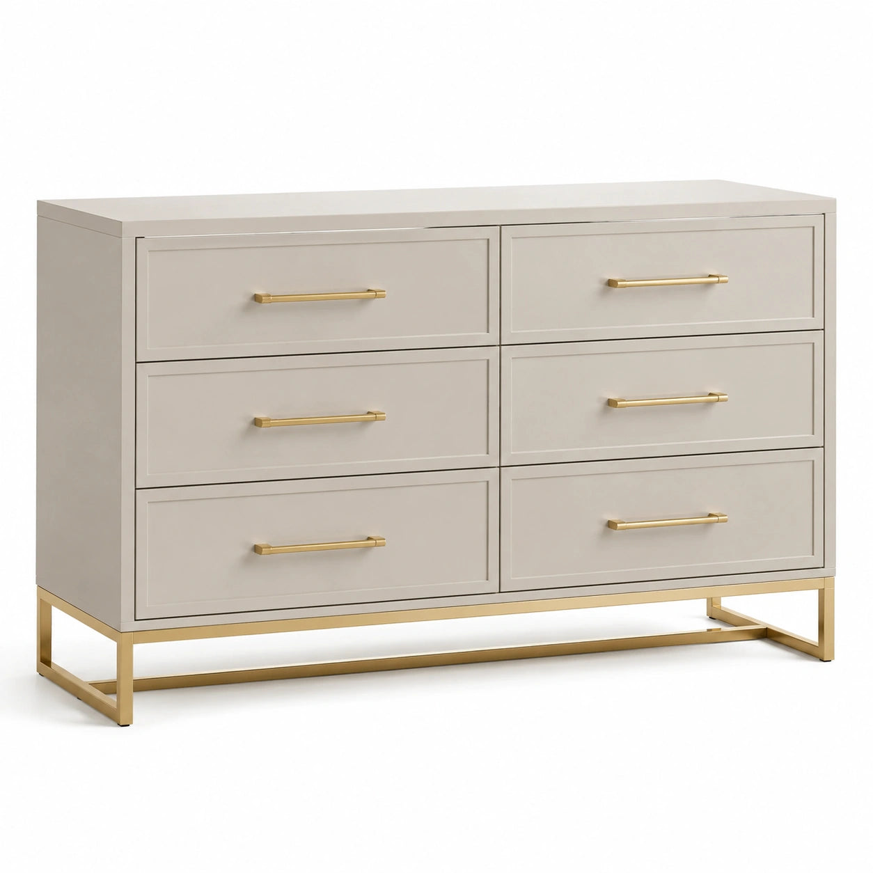 Cassettiera a 6 cassetti in legno e metallo dorato beige