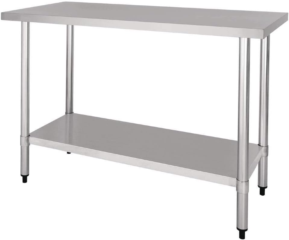tavolo, 600 mm, regolabile, acciaio inox, NISBETS, con ripiano inferiore regolabile in altezza, altezza 900 x larghezza 1200 x profondità 600 mm