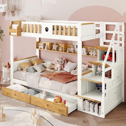 letto, KUAKE, Letto a Castello per Bambini 90 x 200 Con Scala, Capanna Con Ripostiglio, Soppalco a 2 Posti