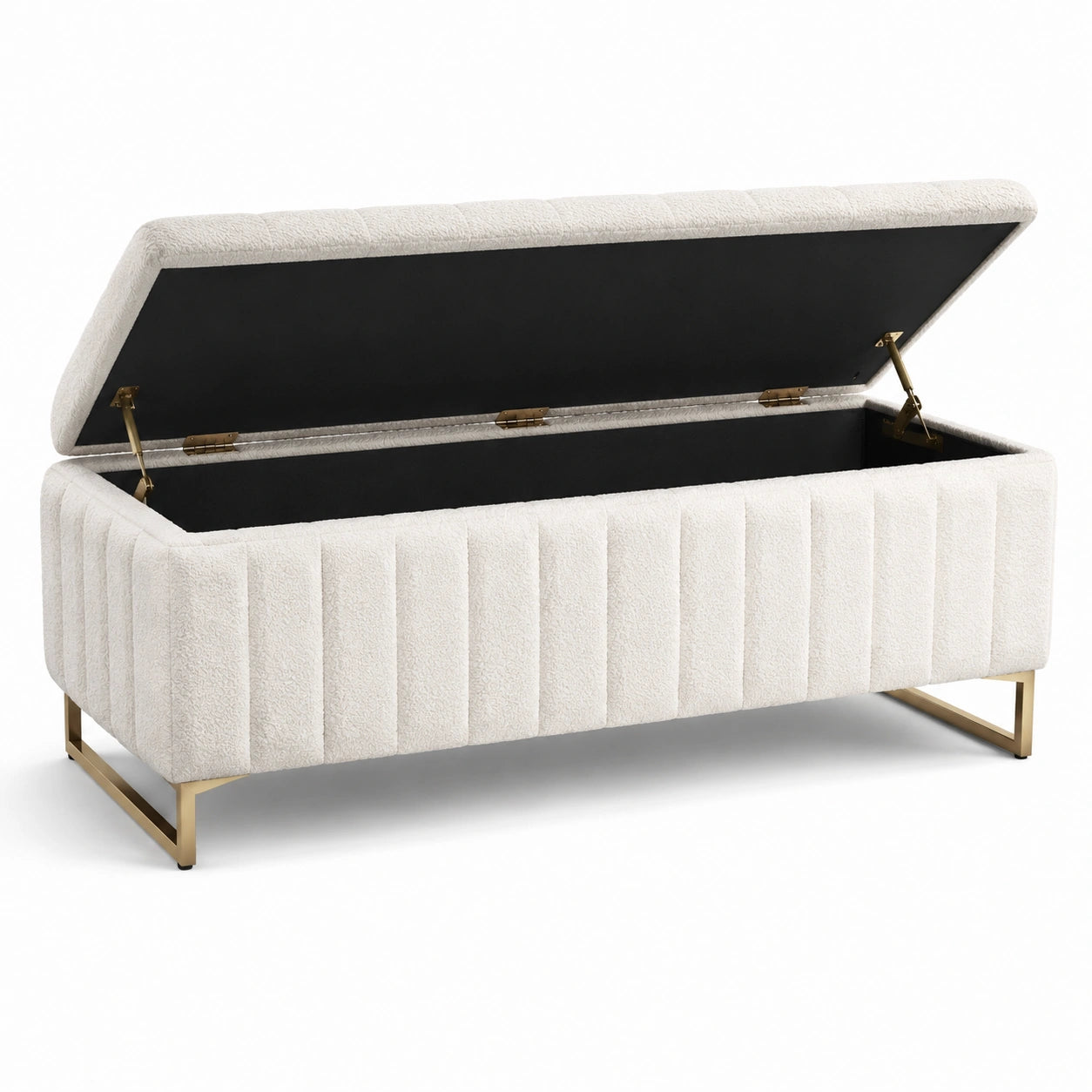 Panca contenitore in tessuto e metallo crema 140x40x45 cm