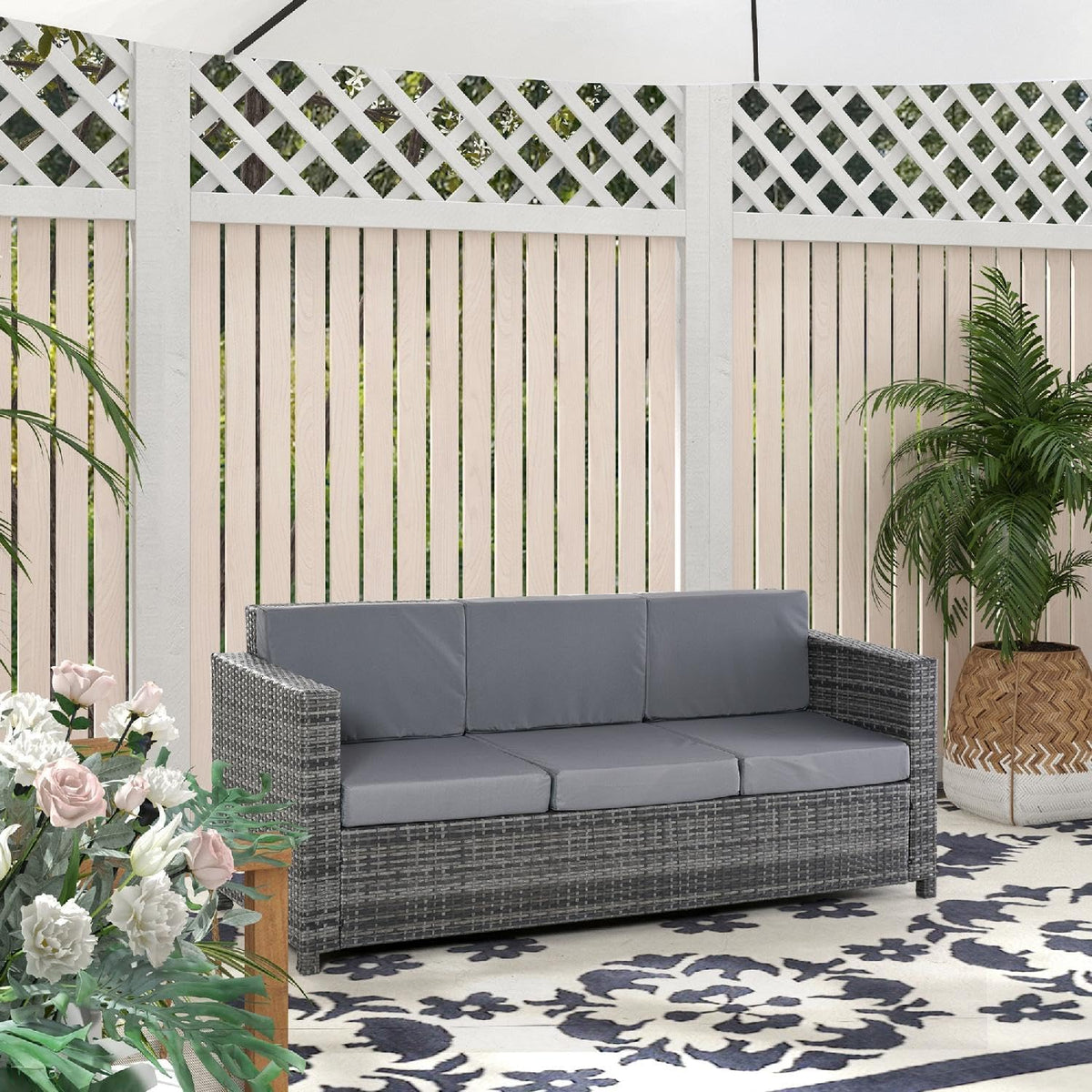 divano, 185 × 70 × 80 cm, metallo, grigio, per il giardino, DecHome