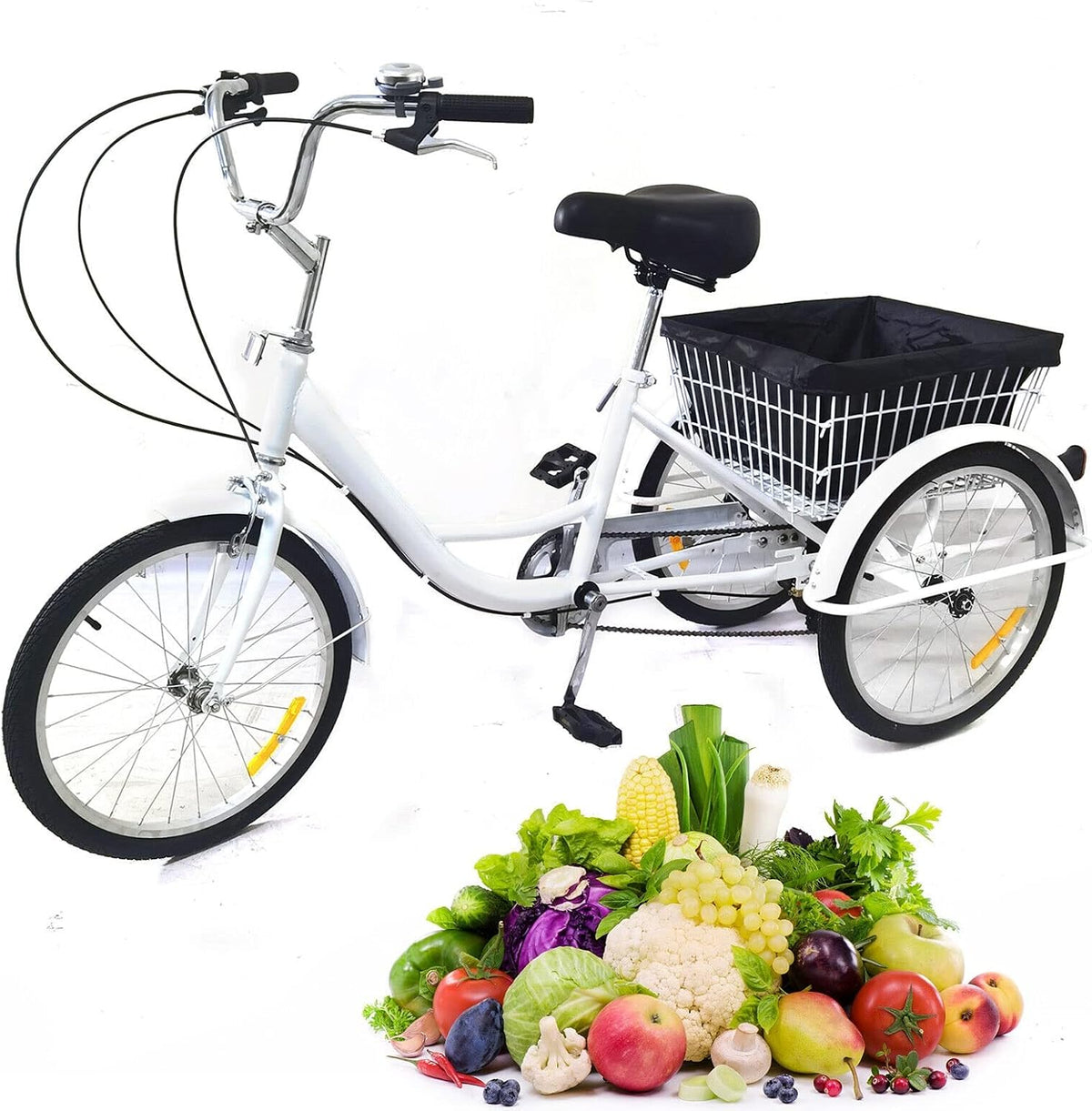 Bici da città, 180 cm, 20 pollici, 110 kg, acciaio, bianco, WSIKGHU, Bicicletta da 20 pollici, triciclo per adulti, a 8 marce, può trasportare 110 kg