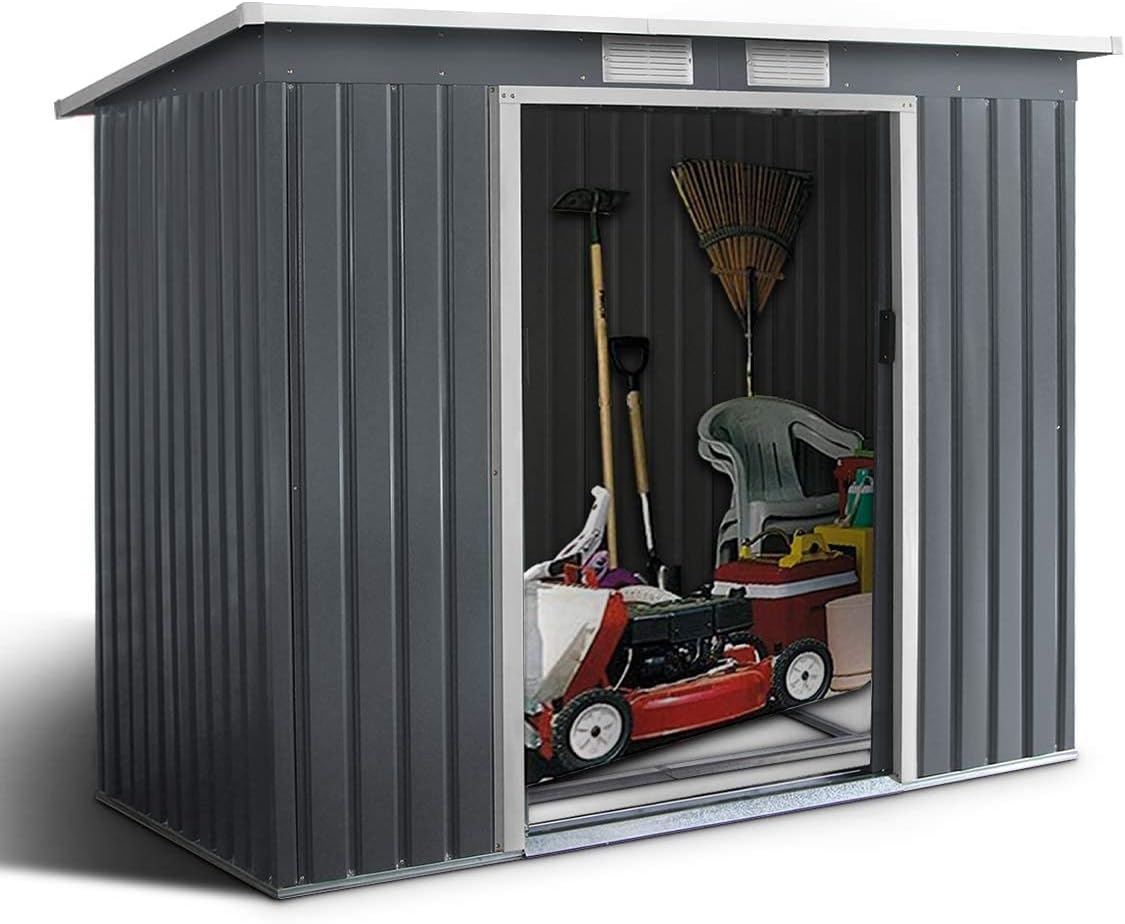 Capanni, 213 × 130 × 173cm, acciaio, grigio, per il giardino, GYMAX, 77m2 in Acciaio Zincat, Capanno Porta Attrezzi con Feritoie, 77m2/Grigio)