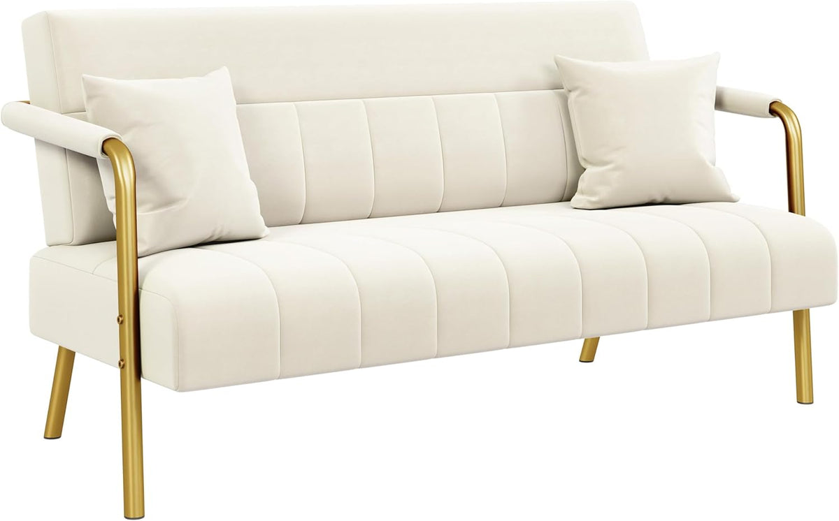 divano, 143,5 cm, beige, Yaheetech, Imbottito a 2 Posti in Velluto con Braccioli Beige