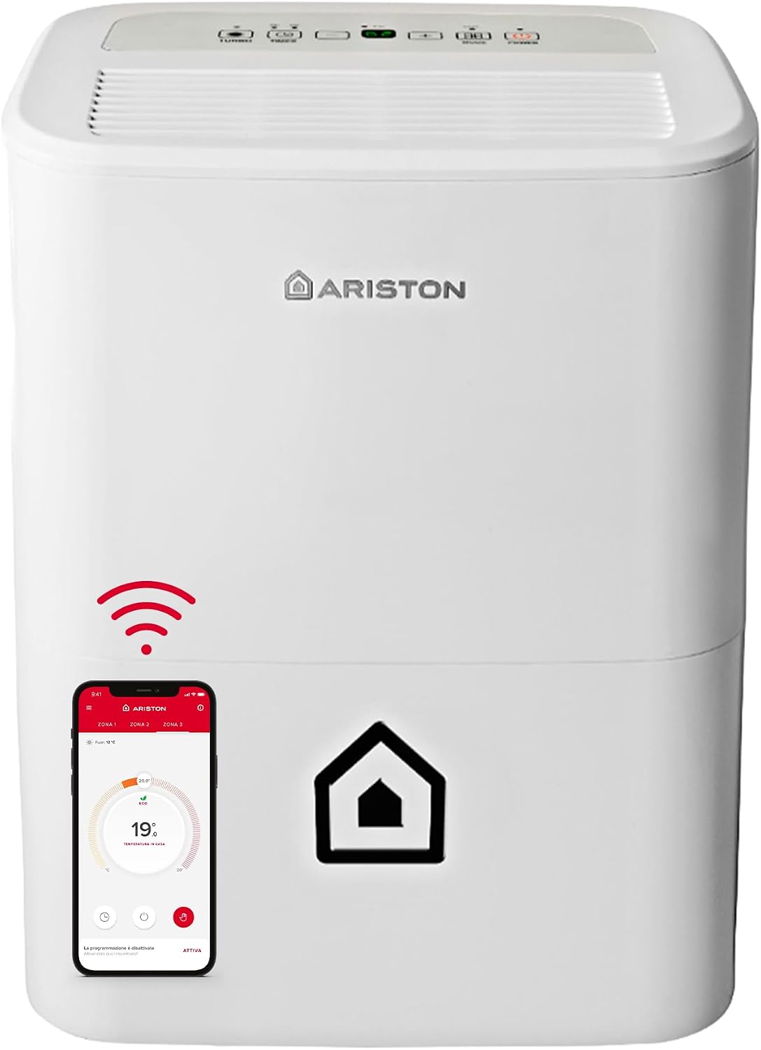Deumidificatori, 16L, con WiFi, controllo smart, Ariston, Bagno e Ambienti Fino 44m2 Assorbi Umidità 24, 5x35x51 - 3 Velocità e Filtro Antipolvere