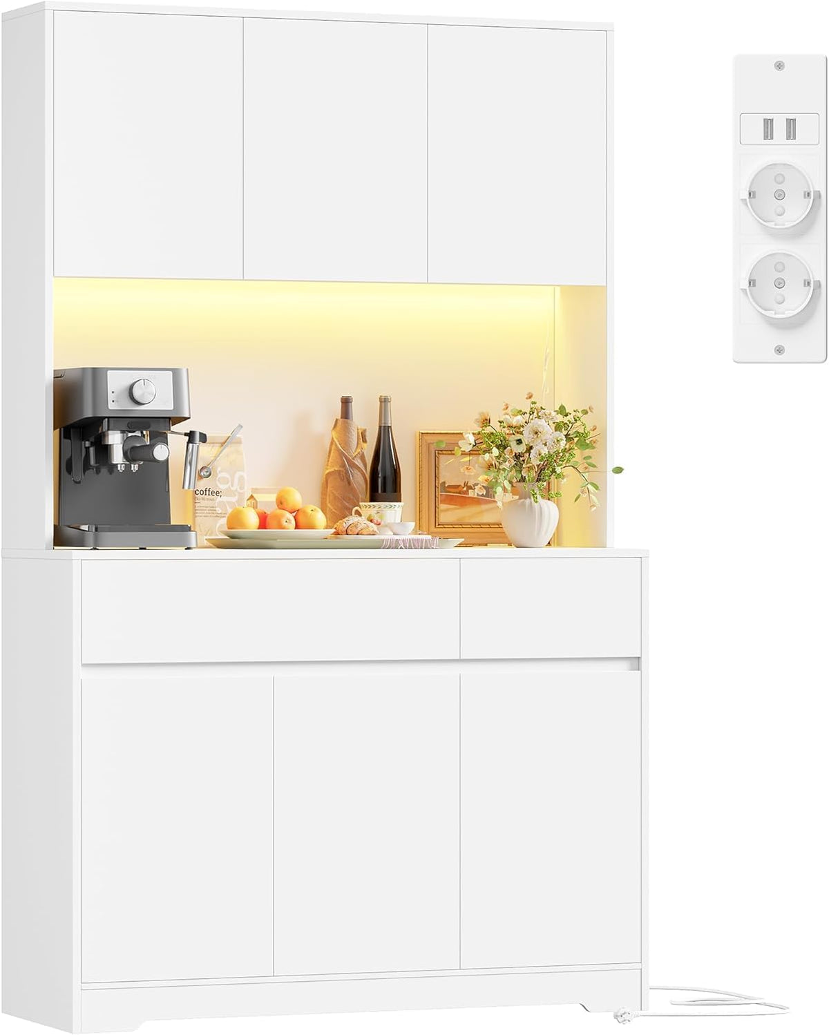 Credenze e buffet, 100 cm, con illuminazione LED, bianco, per la cucina, FirFurd