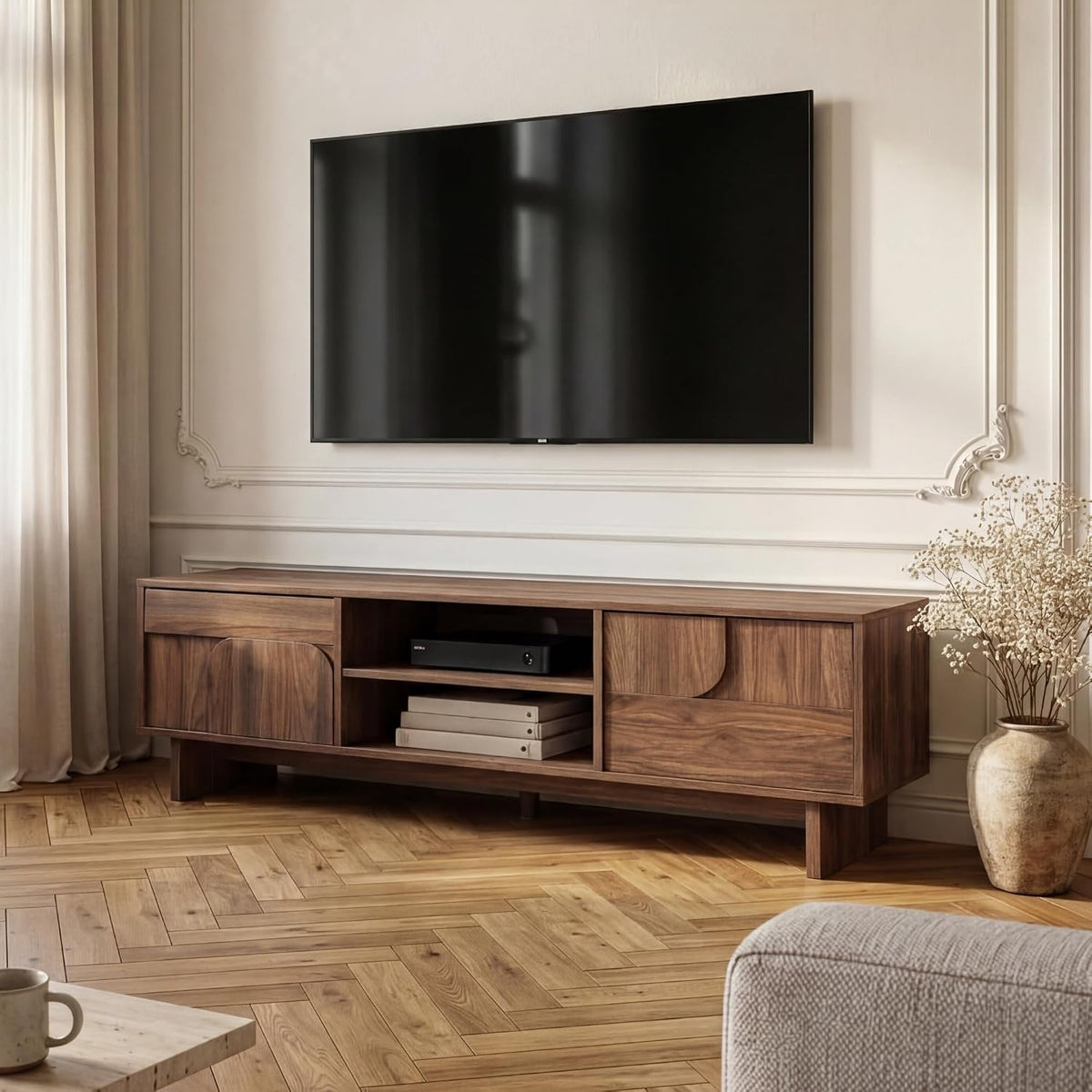 Stand TV e centri multimediali, 150 × 39 × 45 cm, en.casa, en.casa Mobile Porta TV a 2 Ante Effetto Noce 150x39x45 cm
