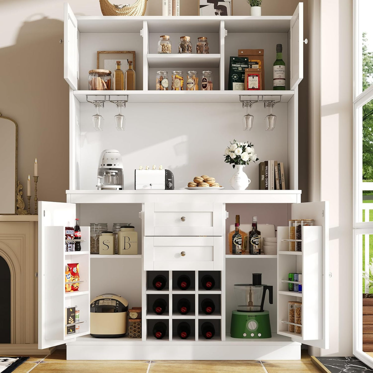 scaffale, 120 × 40 × 188 cm, con cassetti, con ripiani, bianco, per la cucina, Ligterra, 120 x 40 x 188 cm