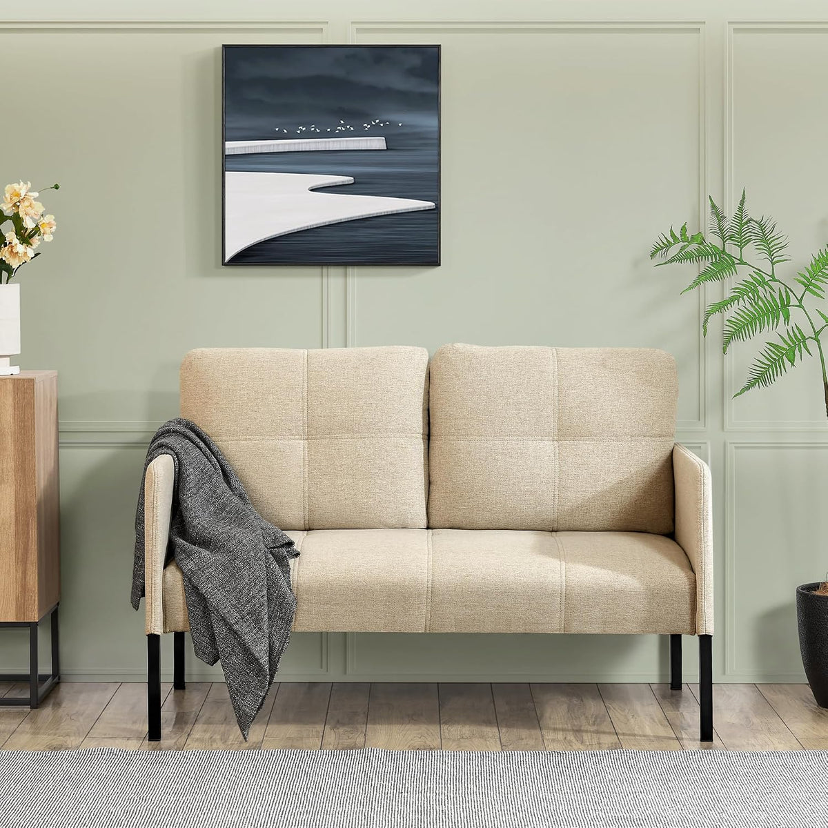 divano, tessuto, beige, en.casa, a 2 Posti di Seduta Relax con Braccioli con