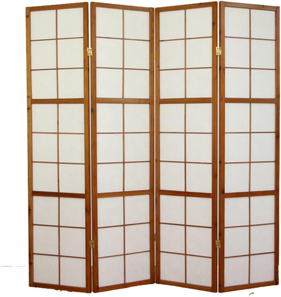 Paraventi, 175 cm, legno, marrone, PEGANE, Paravento giapponese Shoji in legno marrone scuro di 4 pannelli