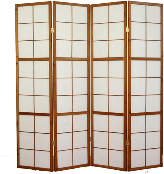 Paraventi, 175 cm, legno, marrone, PEGANE, Paravento giapponese Shoji in legno marrone scuro di 4 pannelli