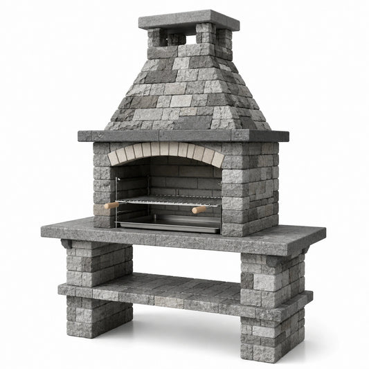 Barbecue in pietra con griglia in acciaio inox
