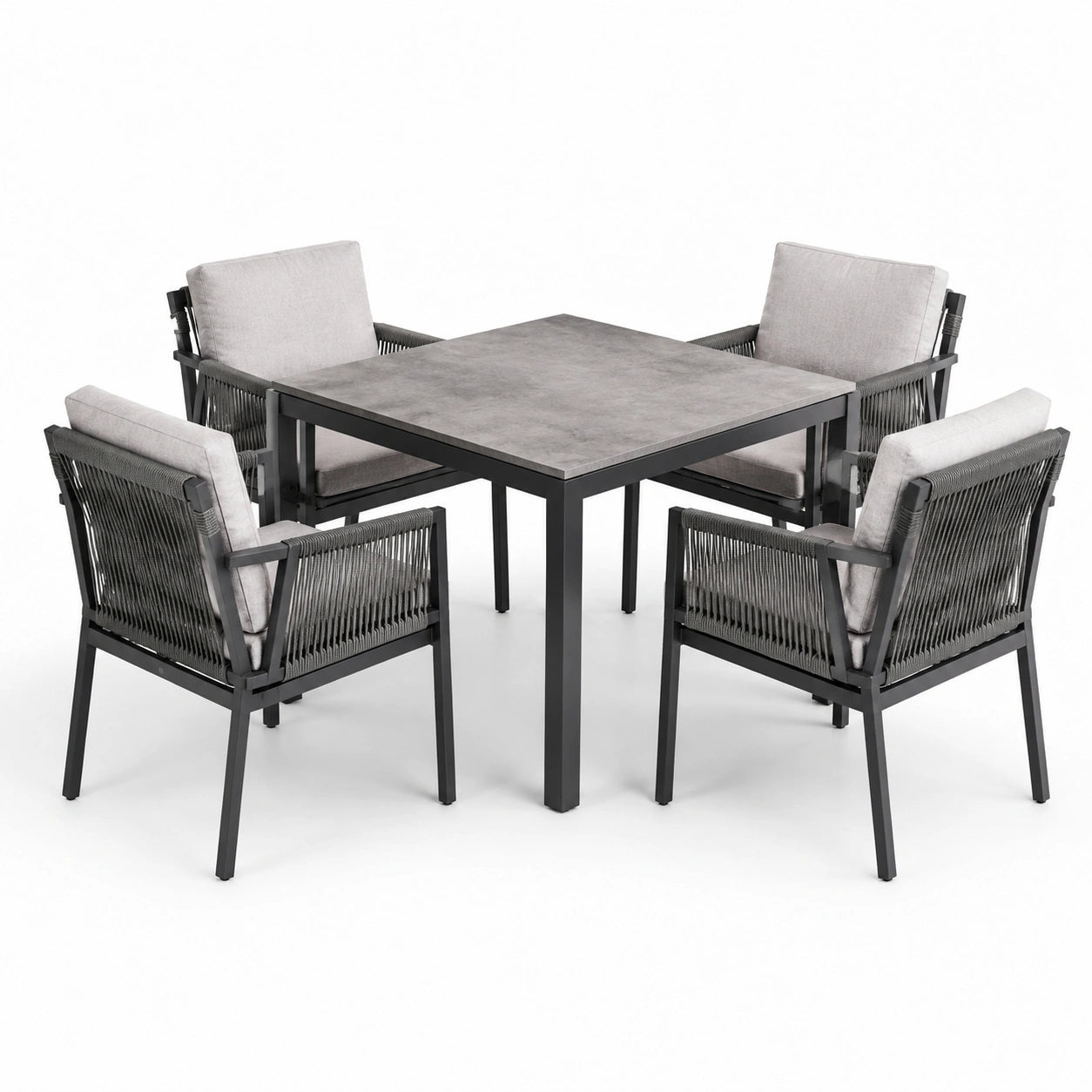 Set da pranzo in alluminio con piano in ceramica e 4 sedie