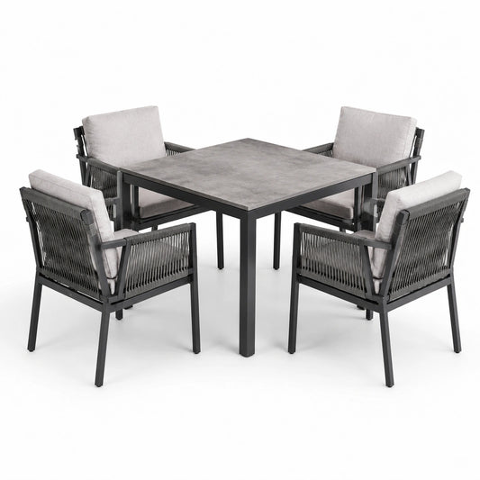 Set da pranzo in alluminio con piano in ceramica e 4 sedie