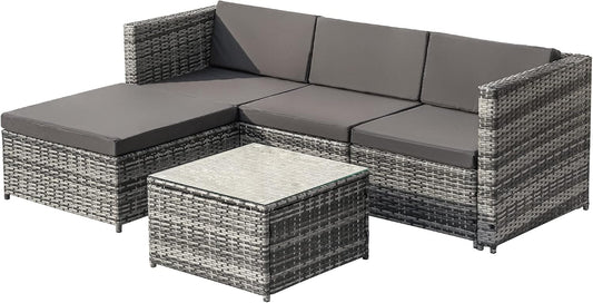 divano, 196 × 136 × 67 cm, vetro, grigio, per il giardino, Moimhear, con cuscino per seduta e schienale