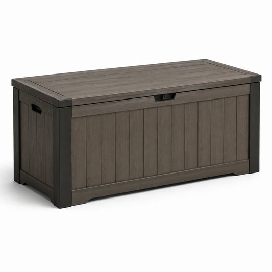 Baule da giardino in plastica 120x50x60 cm grigio e nero