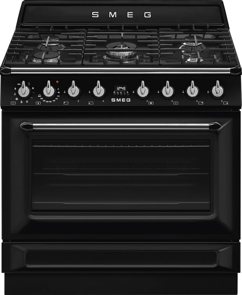piano cottura TR90GMBL, 90 Cm, nero, per la cucina, Smeg, 5 Fuochi