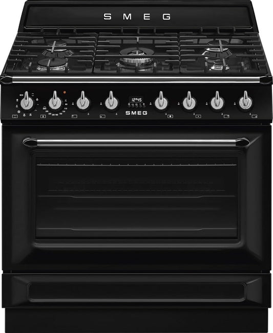 piano cottura TR90GMBL, 90 Cm, nero, per la cucina, Smeg, 5 Fuochi
