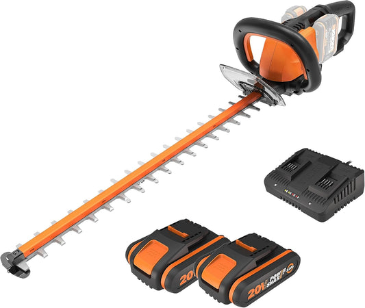 Tagliasiepi WG284E.1, 60 cm, 40 V, 20 V, senza fili, WORX, 40 V (2 x 20 V), doppie lame per tagli puliti e uniformi, distanza tra i denti di 27 mm