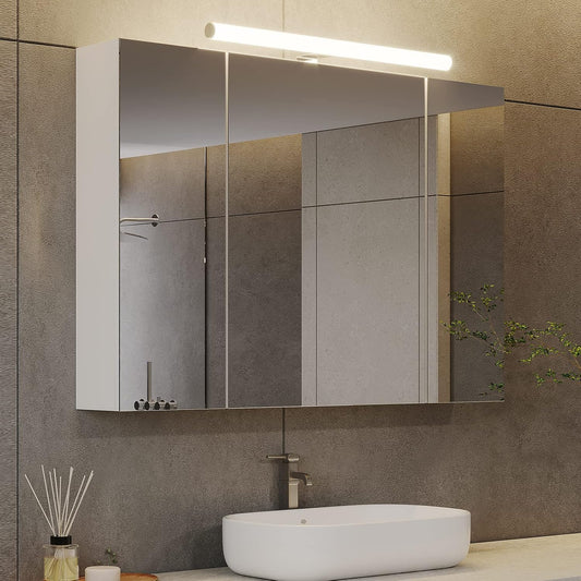 Armadietti a specchio, 80 × 16 × 60cm, bianco, DICTAC, DICTAC Armadietto Specchio Bagno con Luce e Presa Elettrica