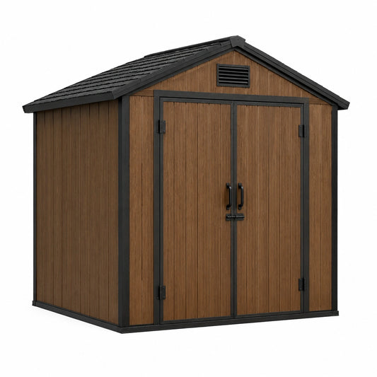 Capanno da giardino in legno composito e acciaio verniciato 190x220x215 cm marrone