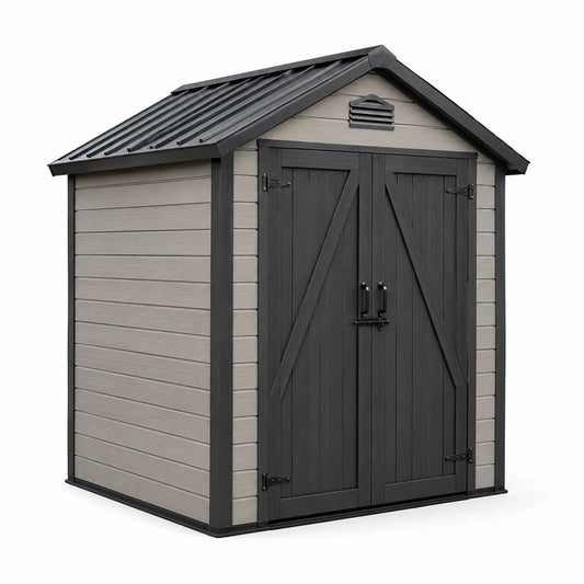 Casetta da giardino in plastica con doppia porta 1.9m x 1.2m x 2.1m grigio chiaro e antracite