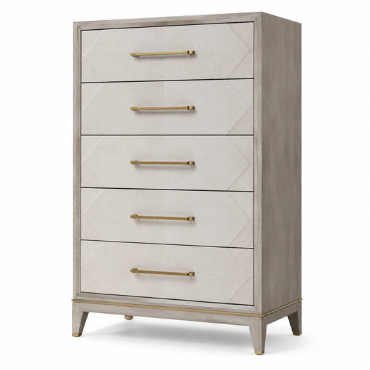 Cassettiera in Legno e Tessuto con 5 Cassetti, 120x80x45 cm, Grigio e Beige