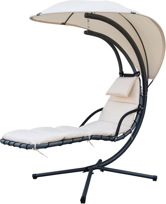 poltrona, 104 cm, beige, GARDENIA, Amaca Sdraio Sospesa a Dondolo con Parasole Kelly Beige