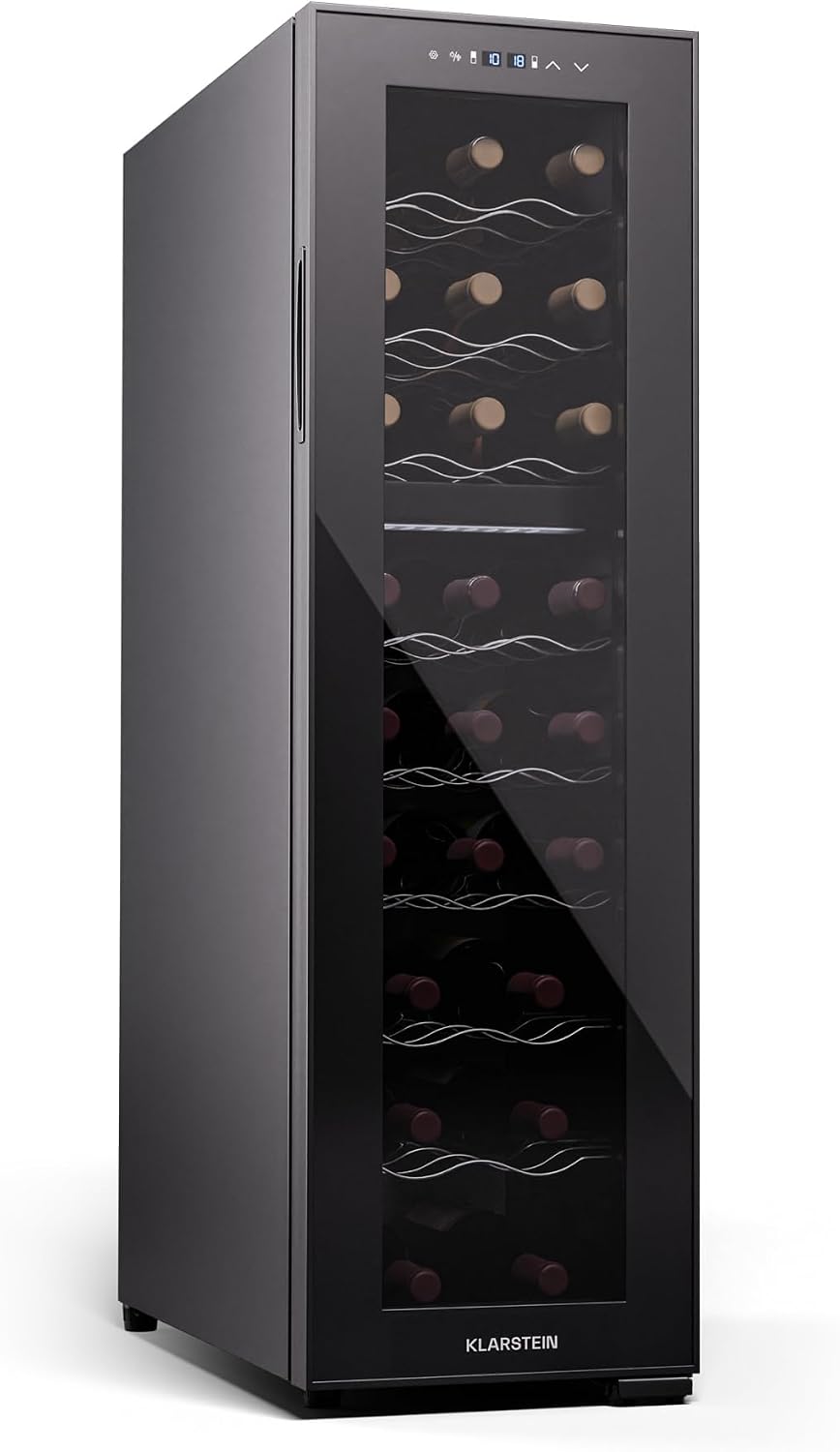 KLARSTEIN cantinetta vino, 18 °C, con illuminazione LED, vetro, nero, 24 Bottiglie