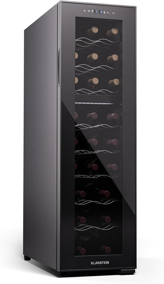 KLARSTEIN cantinetta vino, 18 °C, con illuminazione LED, vetro, nero, 24 Bottiglie