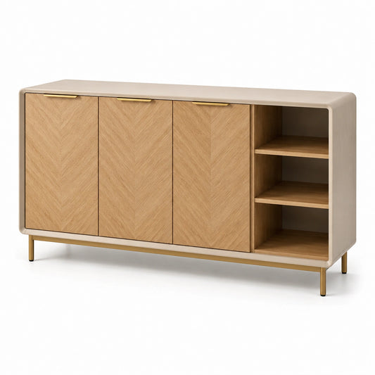 Credenza in legno e metallo 180x40x85 cm, rovere naturale e beige