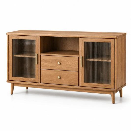Credenza in Legno con Ante in Vetro e Cassetti