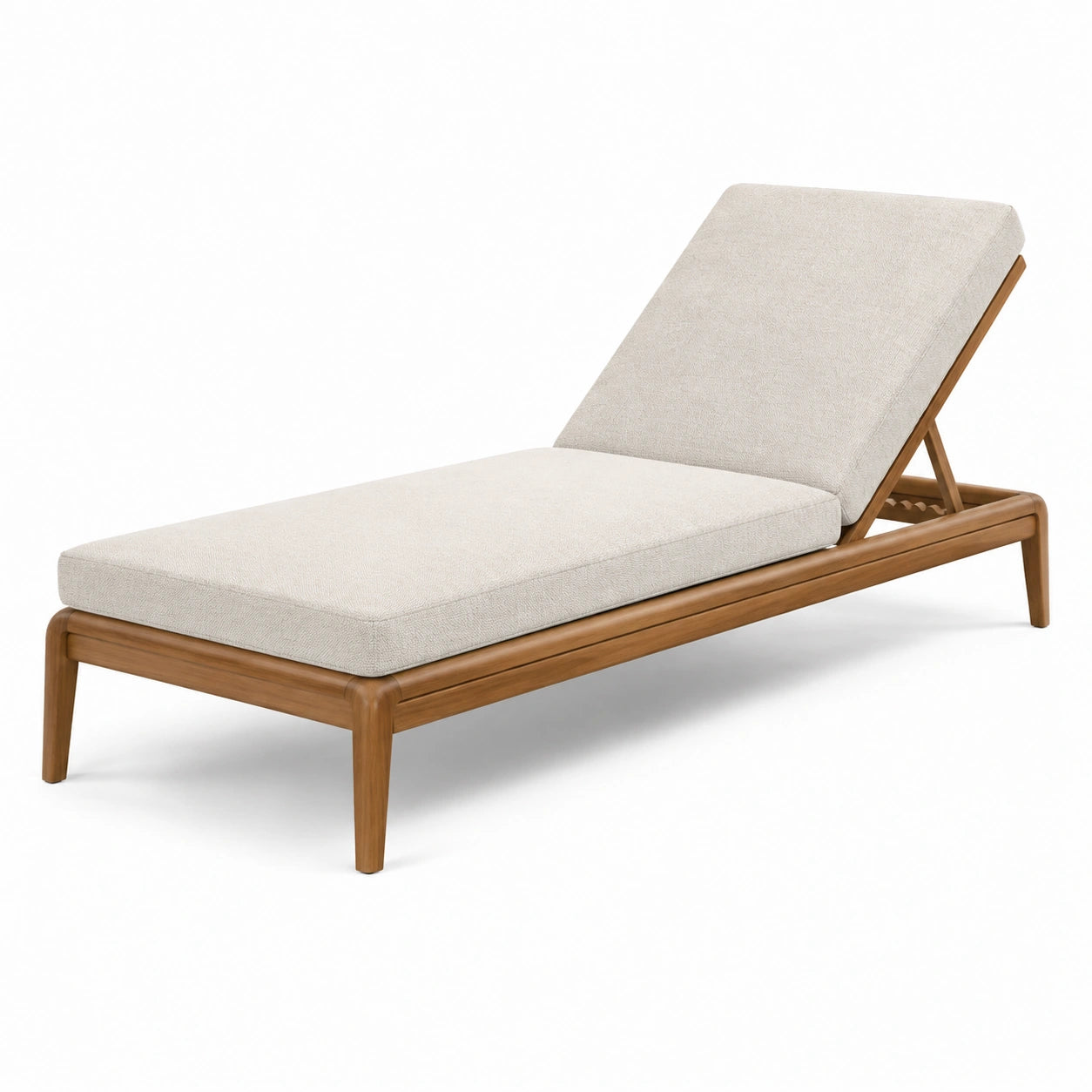Lettino in legno di teak e tessuto beige