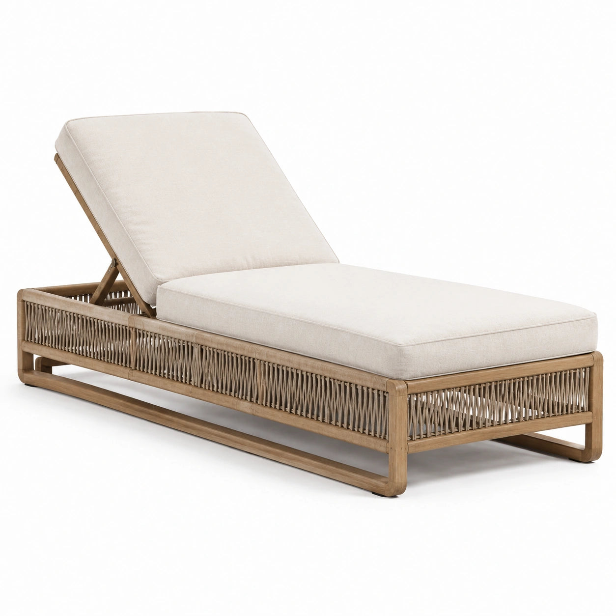 Lettino prendisole in legno e tessuto beige