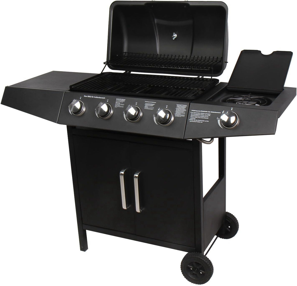 barbecue, 63 × 35 cm, BROILUCK, Barbecue a Gas 4+1 bruciatore gas Grill BBQ Gas, con Fornello Laterale