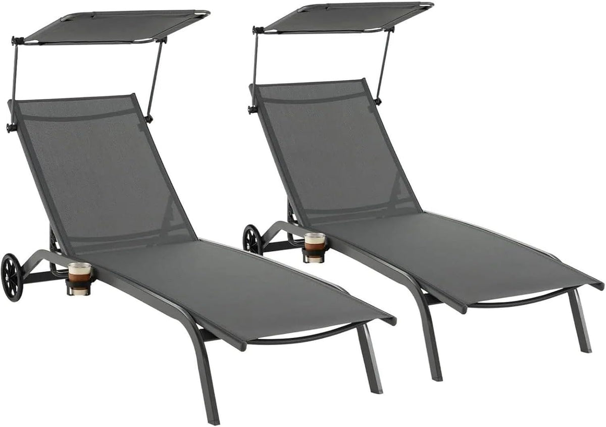 Lettini, grigio, KOMFOTTEU, KOMFOTTEU Lettino Prendisole con Ruote e Tettuccio Parasole, Grigio:2