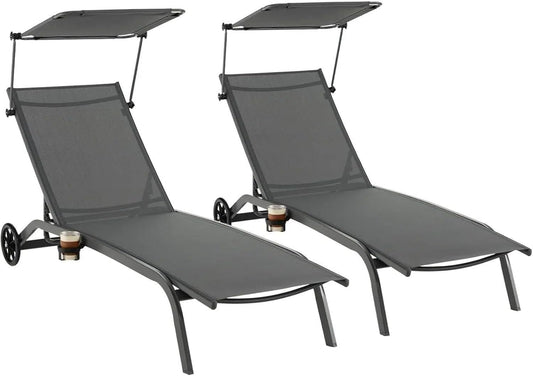 Lettini, grigio, KOMFOTTEU, KOMFOTTEU Lettino Prendisole con Ruote e Tettuccio Parasole, Grigio:2