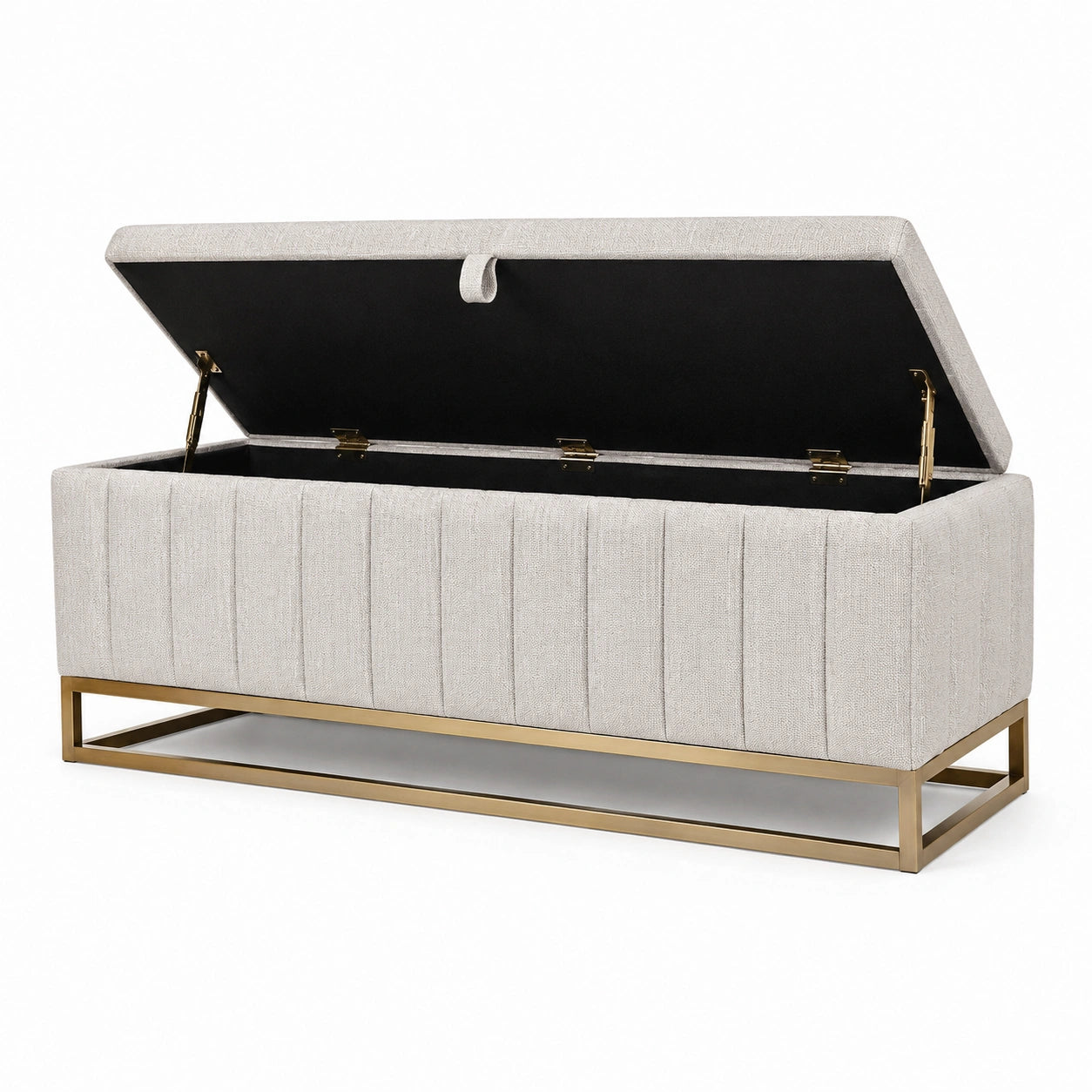 Panca contenitore in tessuto con struttura in metallo 120x40x45 cm beige