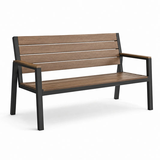 Panchina da giardino in legno e metallo marrone e nero