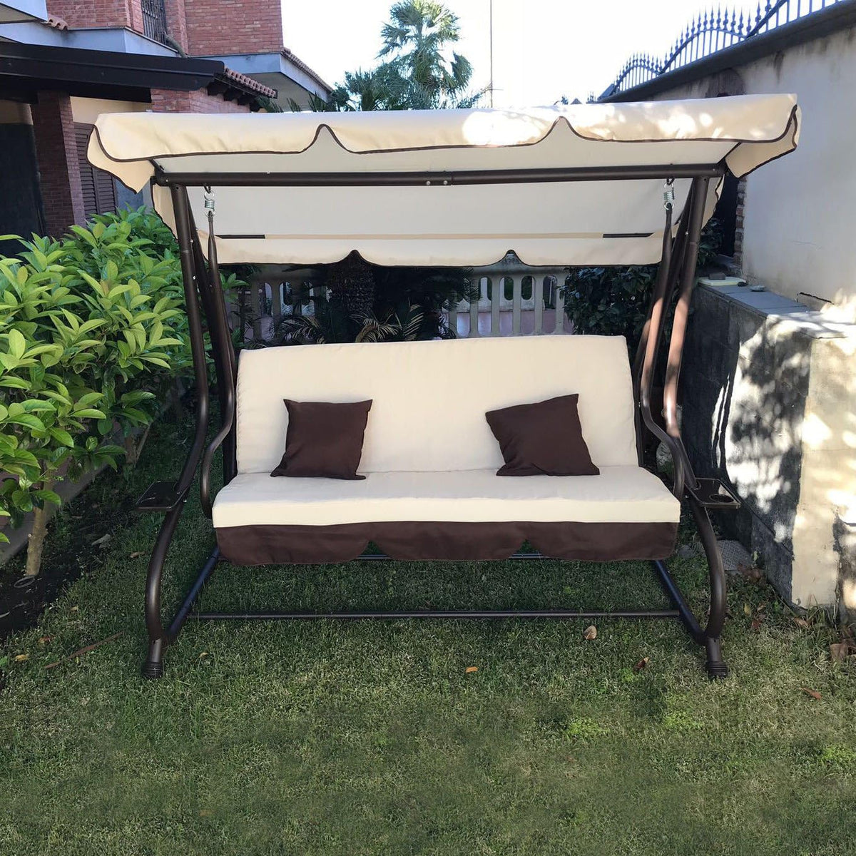 divano, 2,00 × 1,20 × 1,64 m, metallo, tessuto, per il giardino, FP-TECH