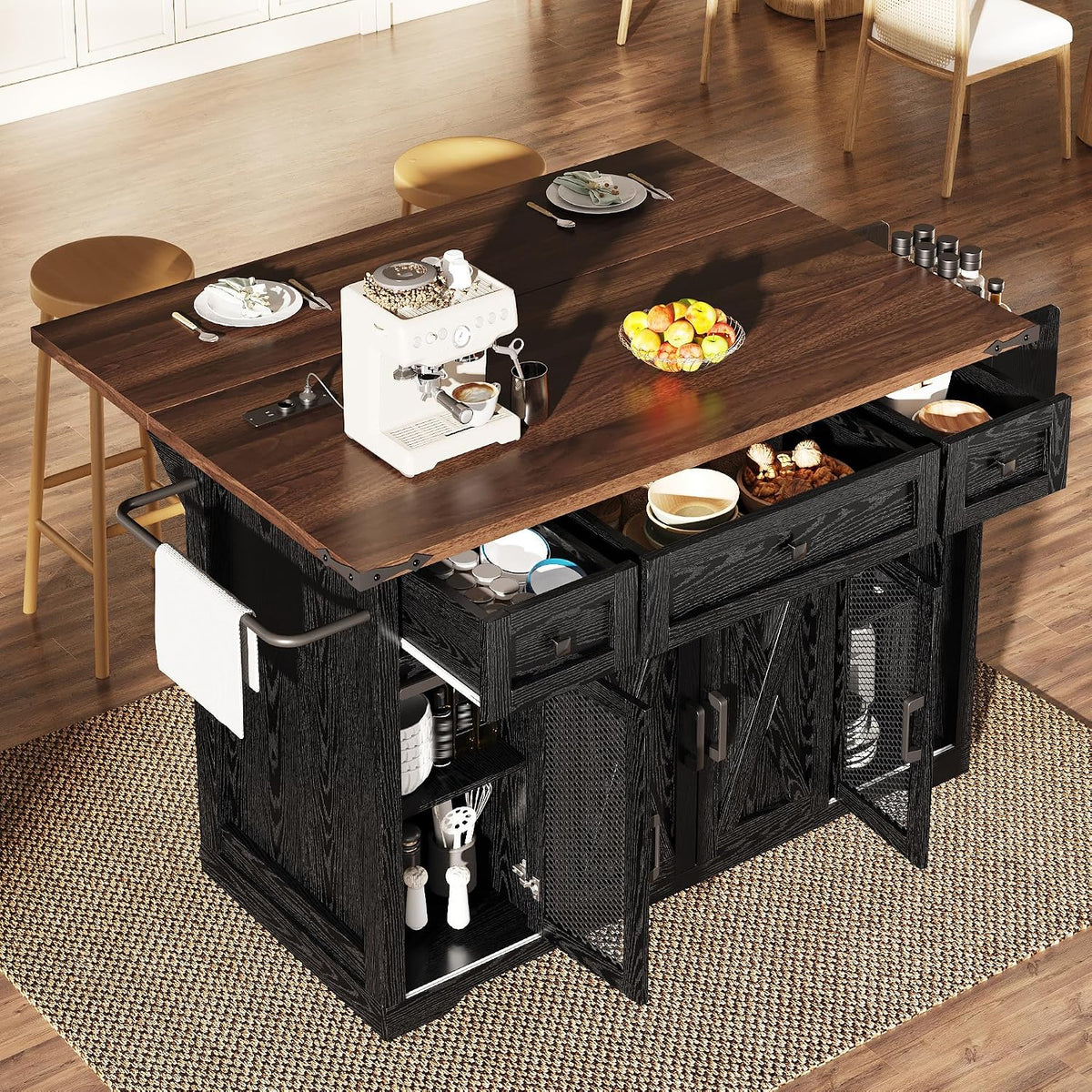Carrelli da portata, 120.2 × 45.3 × 91.5 cm, nero, per la cucina, Comfymod, altezza di lavoro 91 cm, 120.2x45.3x91.5 cm