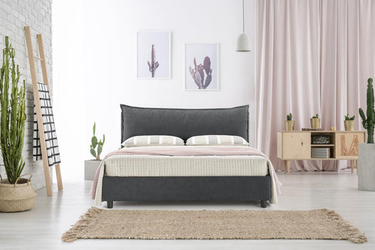 letto, 160 × 200 cm, legno, tessuto, grigio, EVERGREENWEB MATERASSI & BEDS