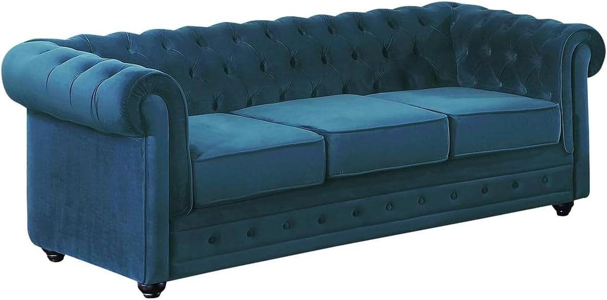 divano, 72 cm, verde, Vente-unique, - fisso 3 posti Chesterfield - velluto - verde