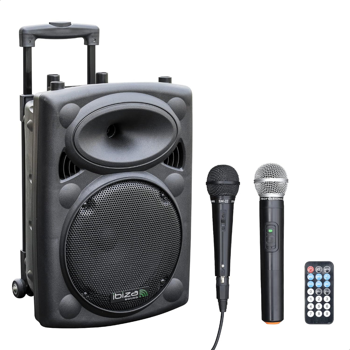 Sistemi PA PORT10VHF-BT, 25 cm, 500 W, 250 W, senza fili, blu, Ibiza, Karaoke con 2 Microfoni (VHF + Cavo)