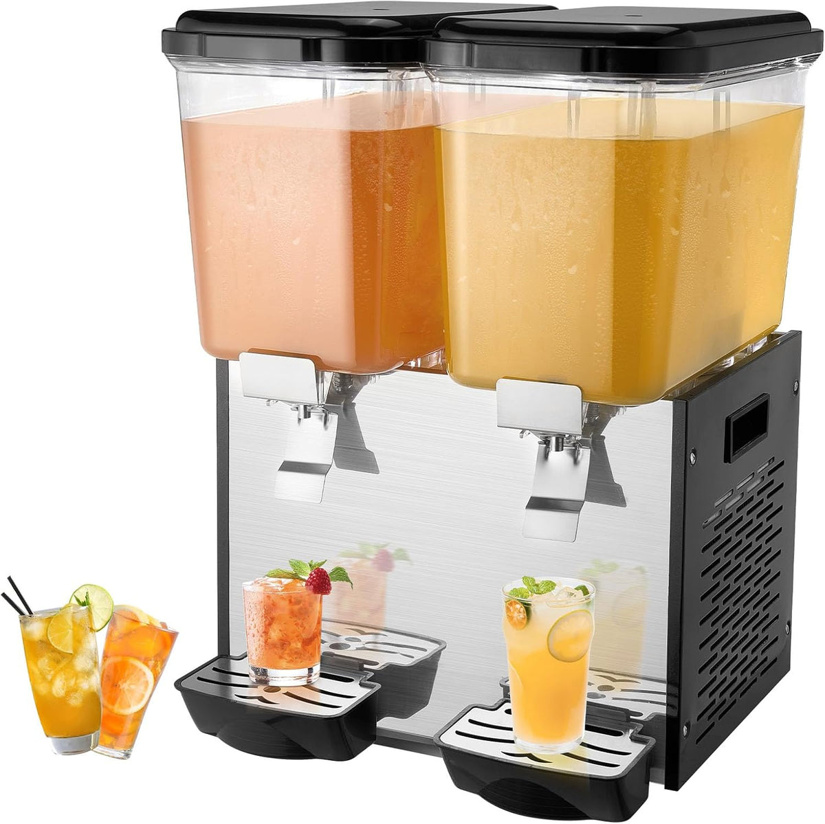 Distributori di bevande fredde, 18 L, 370 W, 12 °C, acciaio inox, VEVOR, Distributore Succhi 2 x 18 L 370 W, Temperatura Raffreddamento 7-12 °C