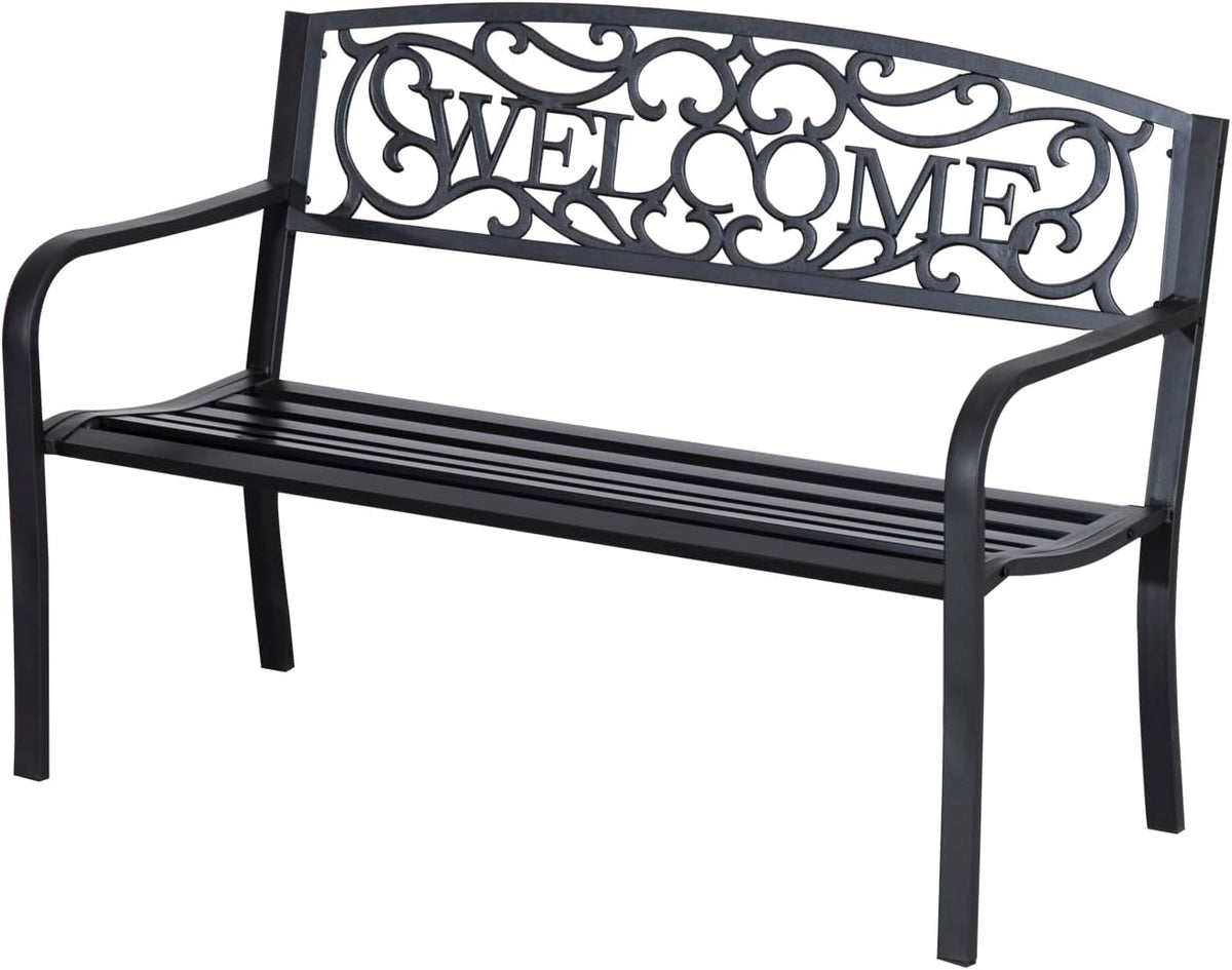 Outsunny Panche, 127 × 60 × 87cm, metallo, nero, per il giardino, 127 x 60 x 87cm