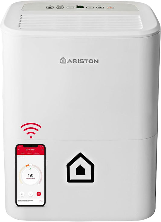 Deumidificatori, 16L, con WiFi, controllo smart, Ariston, Bagno e Ambienti Fino 44m2 Assorbi Umidità 24, 5x35x51 - 3 Velocità e Filtro Antipolvere