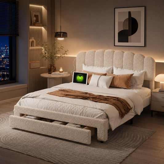 letto, 160 × 200 cm, legno, BLSYHDH, Con Testiera Imbottita