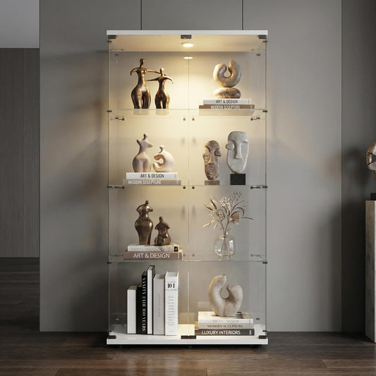 armadio, 164 × 80 × 36,5 cm, con illuminazione LED, con ripiani, vetro, per l'ufficio, per il soggiorno, Zorvani